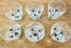 Pamono Turquoise Crystal Whiskey Tumbler Set from Lalique, 1950s, Set of 7><noscript><img width=