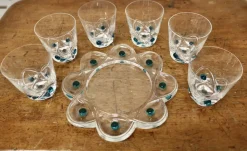 Pamono Turquoise Crystal Whiskey Tumbler Set from Lalique, 1950s, Set of 7><noscript><img width=