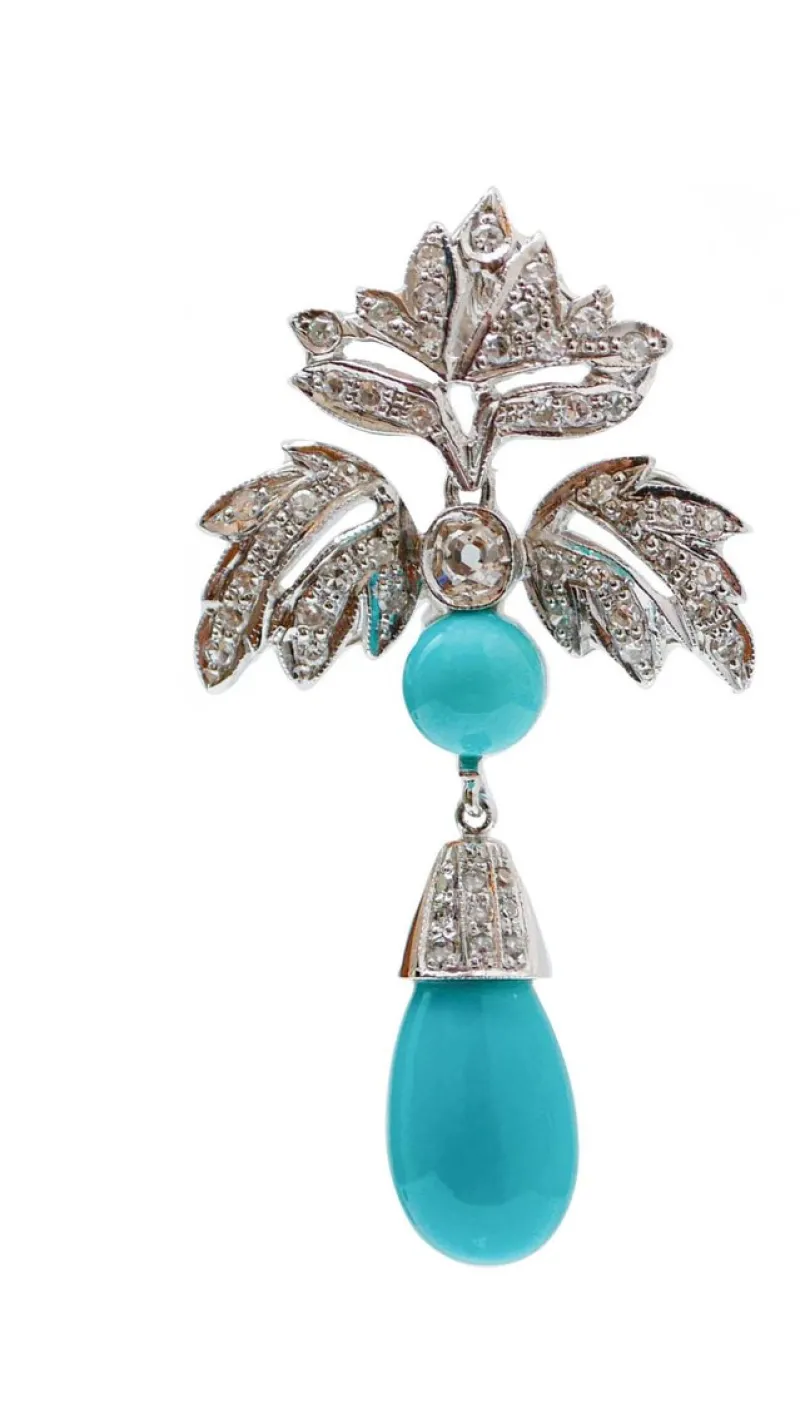 Online Pamono Turquoise, Diamonds and Platinum Dangle Earrings, Set of 2