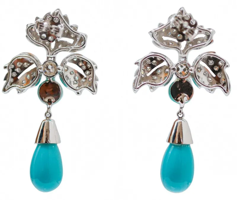 Online Pamono Turquoise, Diamonds and Platinum Dangle Earrings, Set of 2