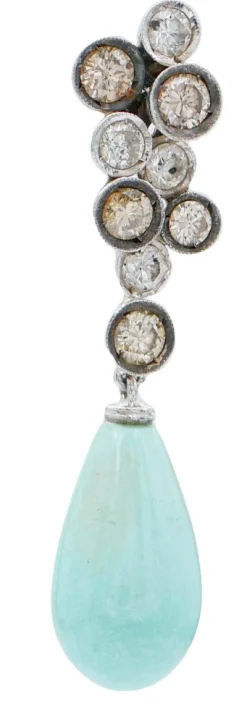 Sale Pamono Turquoise, Diamonds and White Gold Earrings, Set of 2
