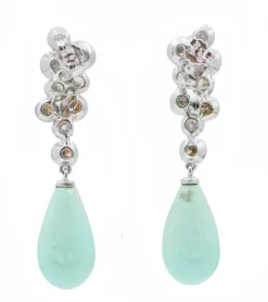 Sale Pamono Turquoise, Diamonds and White Gold Earrings, Set of 2