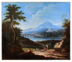 Pamono Two Arcadic Landscapes - J.F. Van Bloemen (follower of) - Oil on Canvas 18th Century><noscript><img width=
