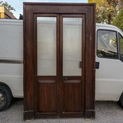Hot Pamono Two-Leaf Door with Solid Fir Wood Frame & Frosted Striped Glass, Italy