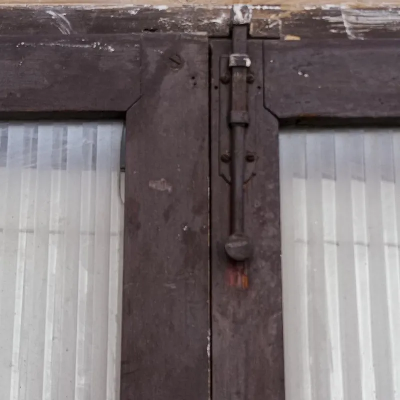 Hot Pamono Two-Leaf Door with Solid Fir Wood Frame & Frosted Striped Glass, Italy