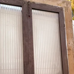 Hot Pamono Two-Leaf Door with Solid Fir Wood Frame & Frosted Striped Glass, Italy