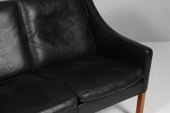 Pamono Two-Seat Sofa in Black Leather by Børge Mogensen for Fredericia> Couches & Sofas