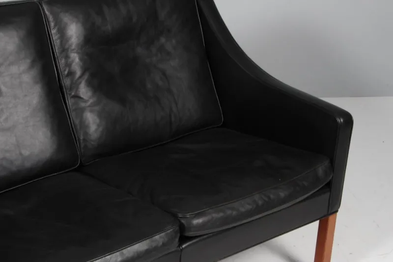 Pamono Two-Seat Sofa in Black Leather by Børge Mogensen for Fredericia> Couches & Sofas