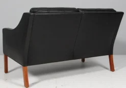 Pamono Two-Seat Sofa in Black Leather by Børge Mogensen for Fredericia><noscript><img width=