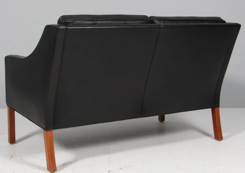 Pamono Two-Seat Sofa in Black Leather by Børge Mogensen for Fredericia> Couches & Sofas
