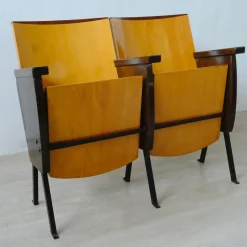 Pamono Two-Seater Cinema Armchair Bench in Numbered Two-Tone Wood, 1960s><noscript><img width=
