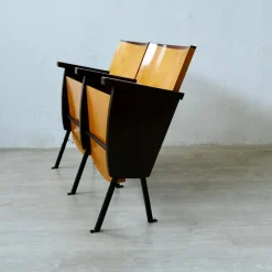 Pamono Two-Seater Cinema Armchair Bench in Numbered Two-Tone Wood, 1960s><noscript><img width=