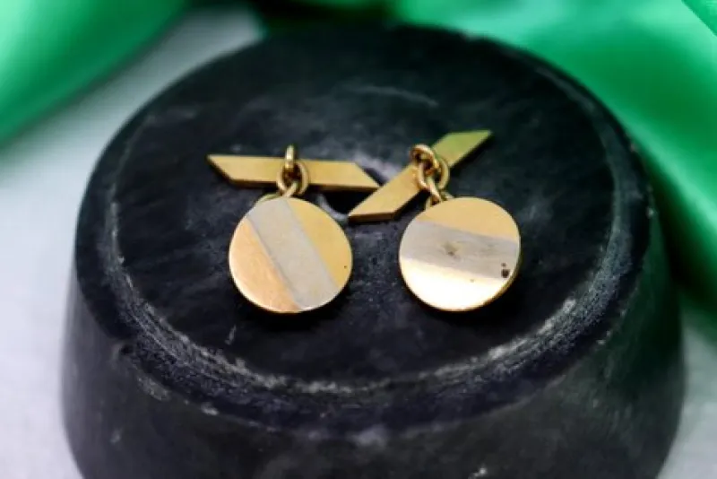 Discount Pamono Two-Tone Gold Cufflinks in Button Shape with Cut-Out Seeds, Set of 2