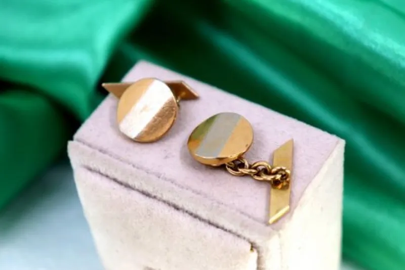 Discount Pamono Two-Tone Gold Cufflinks in Button Shape with Cut-Out Seeds, Set of 2