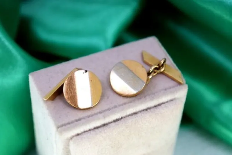 Discount Pamono Two-Tone Gold Cufflinks in Button Shape with Cut-Out Seeds, Set of 2
