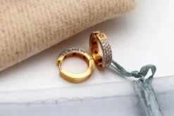 Pamono Two-Tone Gold Hoop Earrings with Brilliant-Cut Diamonds, Set of 2> Earrings