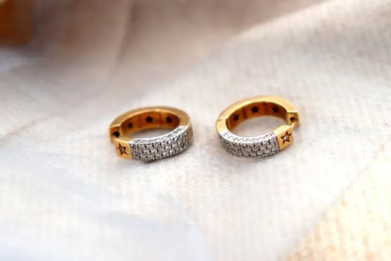 Pamono Two-Tone Gold Hoop Earrings with Brilliant-Cut Diamonds, Set of 2> Earrings