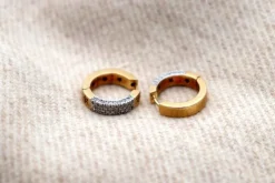 Pamono Two-Tone Gold Hoop Earrings with Brilliant-Cut Diamonds, Set of 2><noscript><img width=