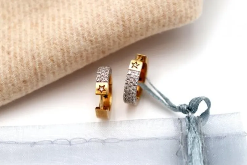 Pamono Two-Tone Gold Hoop Earrings with Brilliant-Cut Diamonds, Set of 2> Earrings
