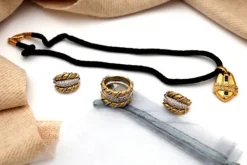 Online Pamono Two-Tone Gold Set with Necklace and Earrings and Ring with Brilliant-Cut Diamonds, Set of 4