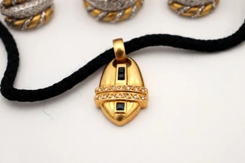 Online Pamono Two-Tone Gold Set with Necklace and Earrings and Ring with Brilliant-Cut Diamonds, Set of 4