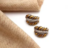 Online Pamono Two-Tone Gold Set with Necklace and Earrings and Ring with Brilliant-Cut Diamonds, Set of 4