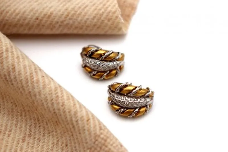 Online Pamono Two-Tone Gold Set with Necklace and Earrings and Ring with Brilliant-Cut Diamonds, Set of 4