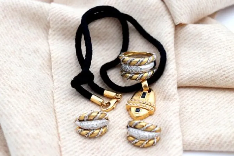 Online Pamono Two-Tone Gold Set with Necklace and Earrings and Ring with Brilliant-Cut Diamonds, Set of 4