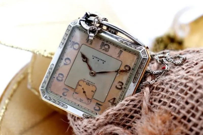 Pamono Two-Tone Gold Square Pocket Watch from Longines> Watches