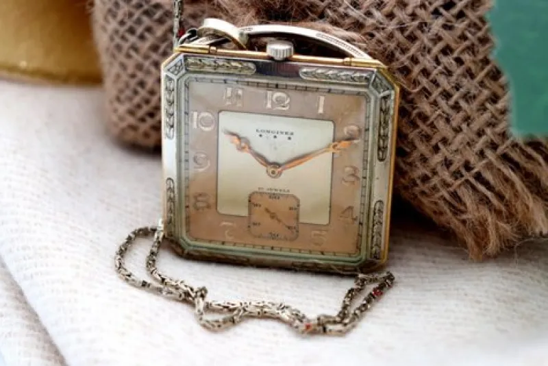 Pamono Two-Tone Gold Square Pocket Watch from Longines> Watches