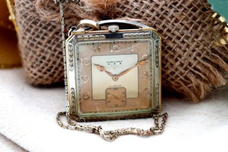 Pamono Two-Tone Gold Square Pocket Watch from Longines> Watches