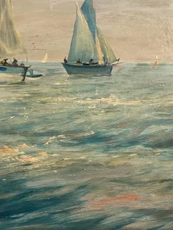 Clearance Pamono U. Montini, Marina, 20th Century, Oil on Panel, Framed