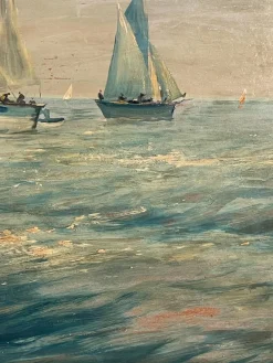 Clearance Pamono U. Montini, Marina, 20th Century, Oil on Panel, Framed