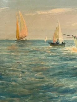 Clearance Pamono U. Montini, Marina, 20th Century, Oil on Panel, Framed