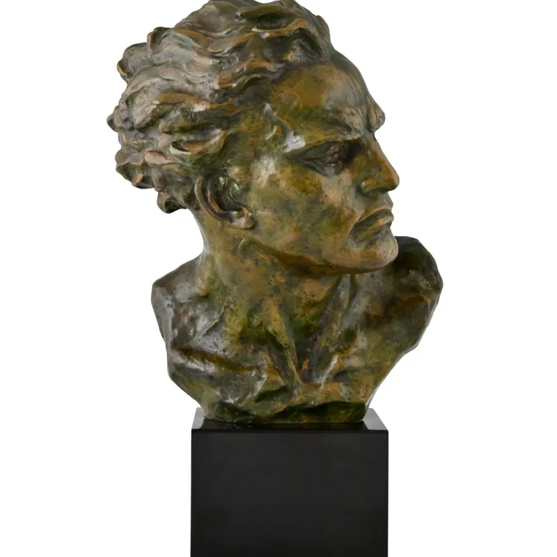 Pamono Ugo Cipriani, Art Deco Male Bust, 1930, Bronze on Marble Base> Art Deco