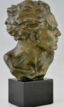 Pamono Ugo Cipriani, Art Deco Male Bust, 1930, Bronze on Marble Base><noscript><img width=