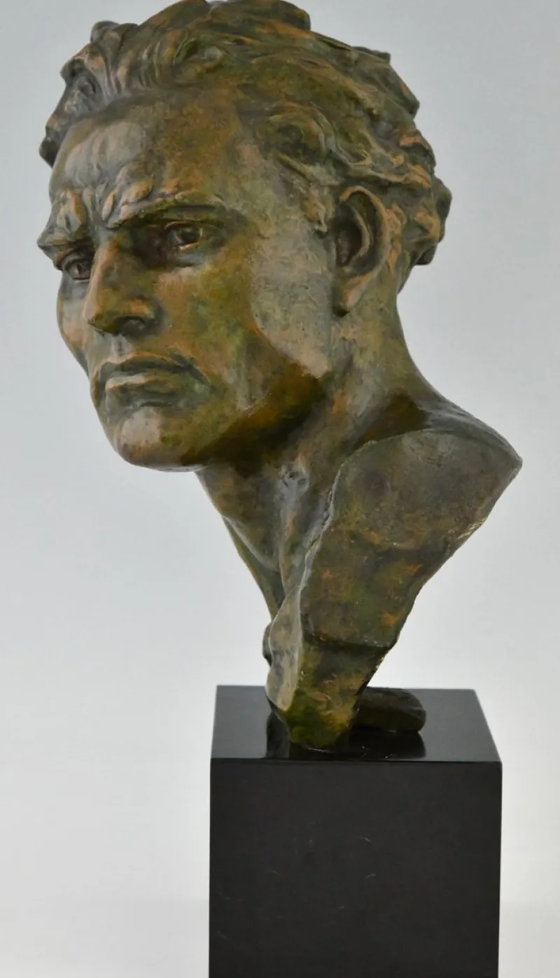 Pamono Ugo Cipriani, Art Deco Male Bust, 1930, Bronze on Marble Base> Art Deco
