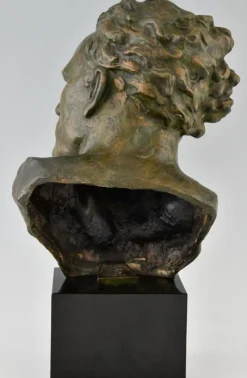 Pamono Ugo Cipriani, Art Deco Male Bust, 1930, Bronze on Marble Base><noscript><img width=