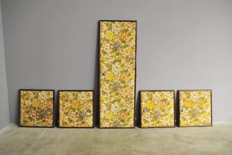 New Pamono Upholstered Doors in Floral Fabric, 1950s, Set of 5