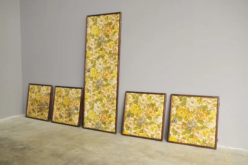 New Pamono Upholstered Doors in Floral Fabric, 1950s, Set of 5
