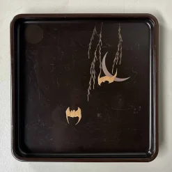 Hot Pamono Urushi Lacquerware Bat and Moon Tray, 1890s