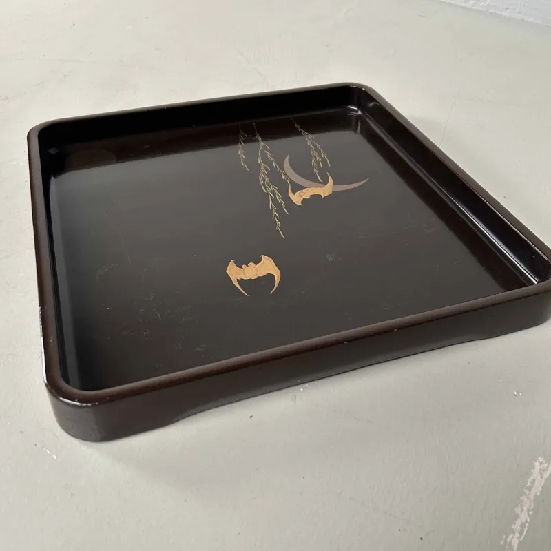 Hot Pamono Urushi Lacquerware Bat and Moon Tray, 1890s