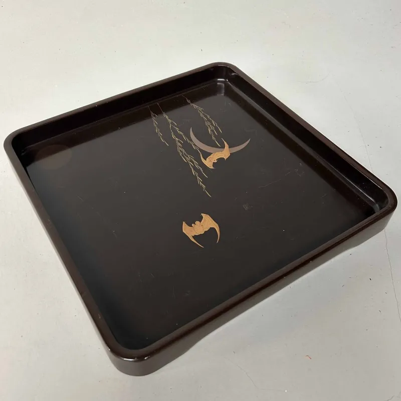 Hot Pamono Urushi Lacquerware Bat and Moon Tray, 1890s