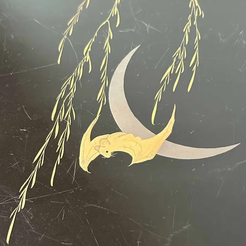 Hot Pamono Urushi Lacquerware Bat and Moon Tray, 1890s