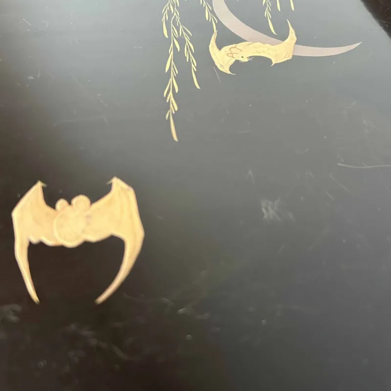 Hot Pamono Urushi Lacquerware Bat and Moon Tray, 1890s