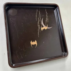Hot Pamono Urushi Lacquerware Bat and Moon Tray, 1890s