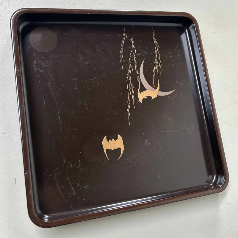 Hot Pamono Urushi Lacquerware Bat and Moon Tray, 1890s
