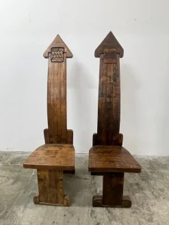 Pamono Vallazza Interlocking Thrones in Wood by Luciano Bertolotto, 1970s, Set of 2> Living Room Sets