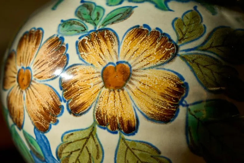 Best Pamono Vase with Flower Decor, Gouda, Holland, 1920s