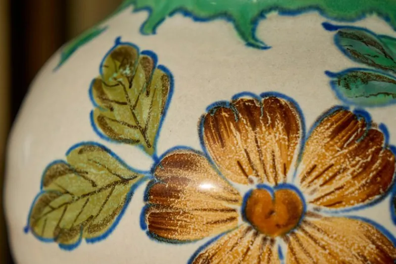 Best Pamono Vase with Flower Decor, Gouda, Holland, 1920s